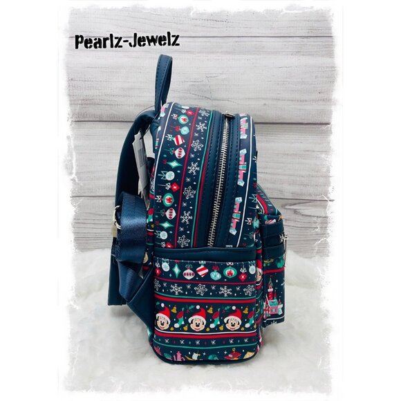 Loungefly Disney Parks Ugly Sweater Landmarks Castle Mickey Mouse Backpack NWT - Picture 5 of 6